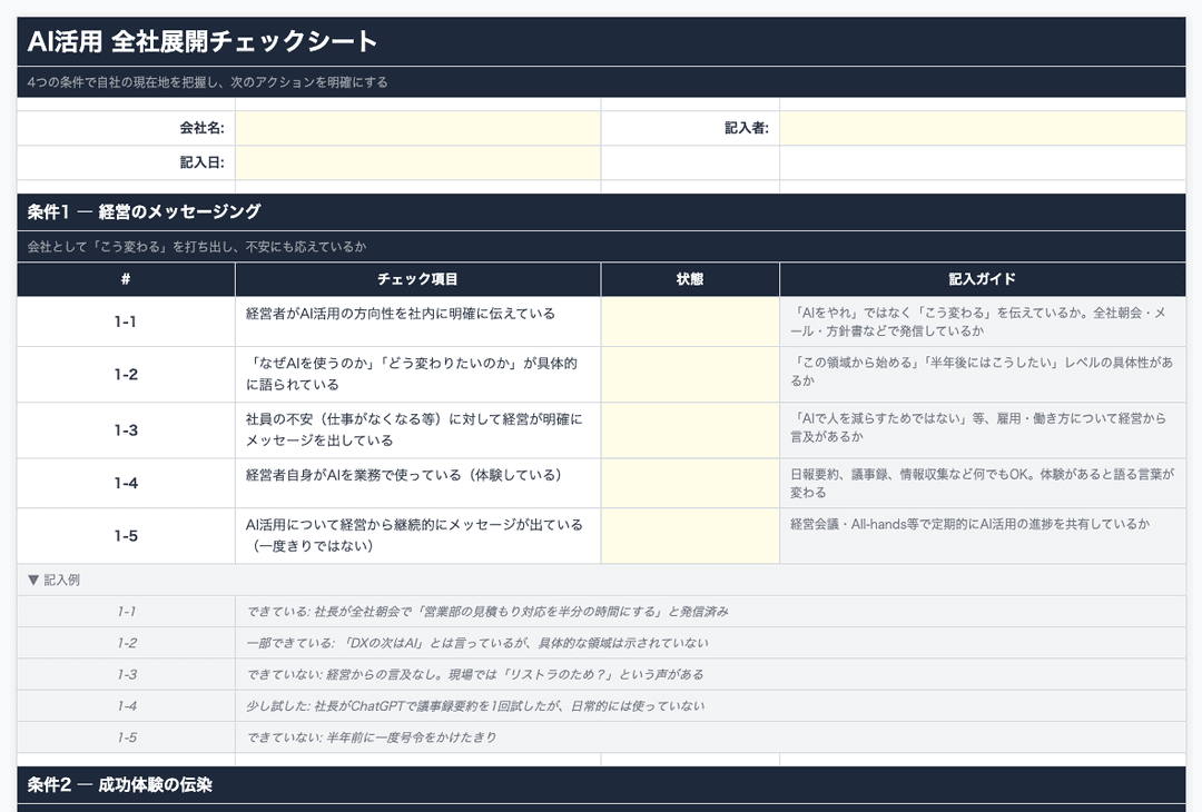 AI活用 全社展開チェックシートのプレビュー