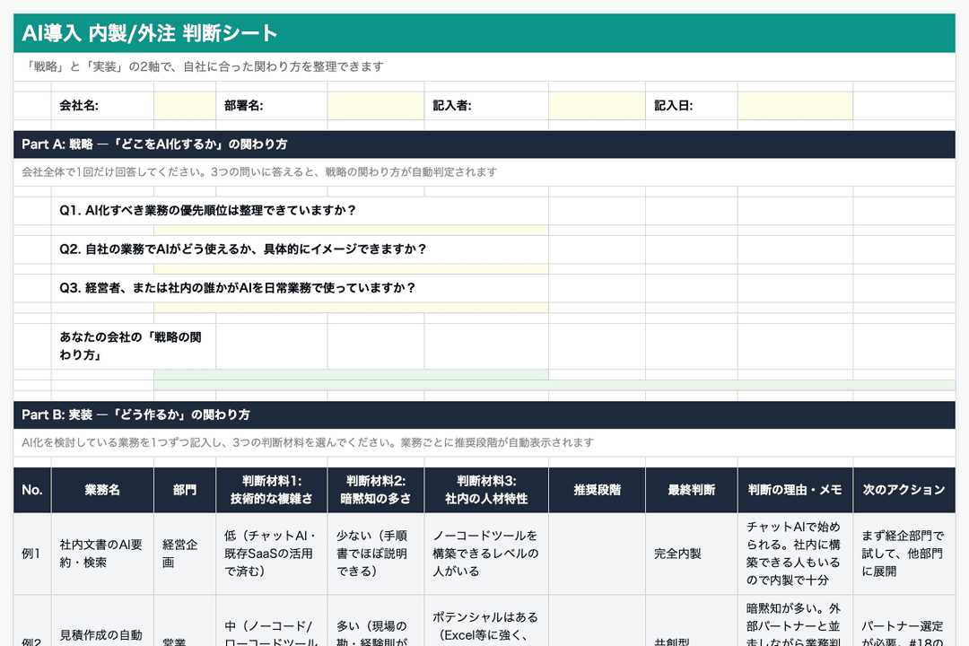 AI導入 内製/外注 判断シートのプレビュー